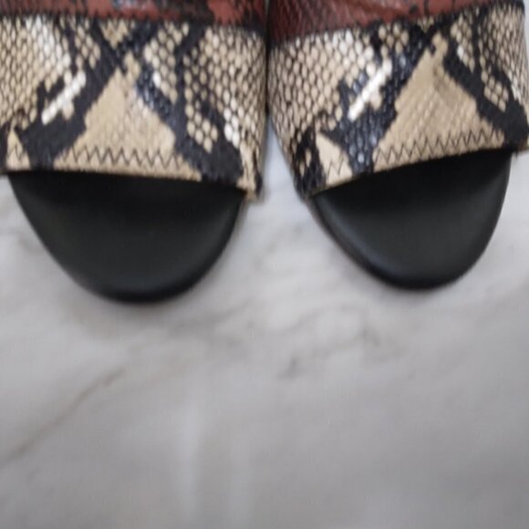 Gibson Latimer | Snakeskin  Leather Chunky Heels Peep Toe Mule Slide | Size 8.5 - Picture 7 of 9